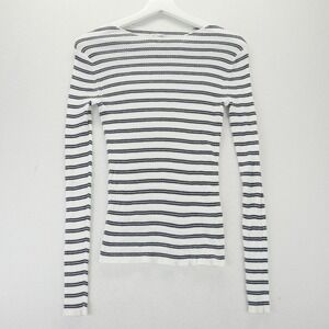 Vince Stripe Ribbed Boatneck Cotton Sweater White Navy Blue V658278438 Small